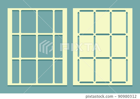 Die for laser cut panels. Stencil with rectangular tile pattern Laser cutting template for drawing, plaster and painting walls or floors. Set of screen cliche direct and inverse. 90980312