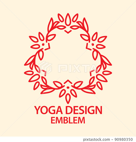 Pink logo design template. Triangular shape made with flowers and lines. Emblem for yoga class, natural and organic cosmetic product and packaging. 90980350