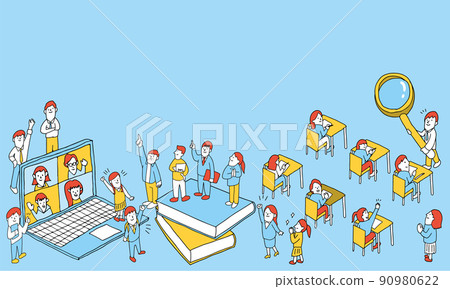 學校和學生內容標題的插圖框架 90980622