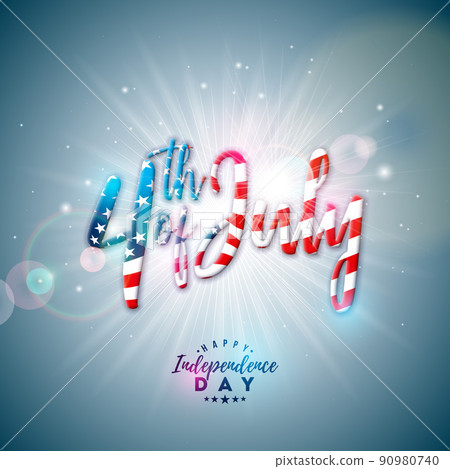 4th of July Independence Day of the USA Vector Illustration with American Flag Pattern 3d Lettering on Shiny Light Background. Fourth of July National Celebration Design for Banner, Greeting Card 4th of July Independence Day of the USA Vector Illustration with American Flag Pattern 3d Lettering on Shiny Light Background. Fourth of July National Celebration Design for Banner, Greeting Card 90980740