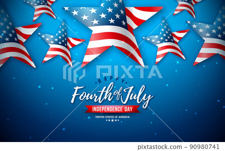 4th of July Independence Day of the USA Vector Illustration with American Flag in Star Shape and Typography Lettering on Blue Background. Fourth of July National Celebration Design for Banner 4th of July Independence Day of the USA Vector Illustration with American Flag in Star Shape and Typography Lettering on Blue Background. Fourth of July National Celebration Design for Banner 90980741