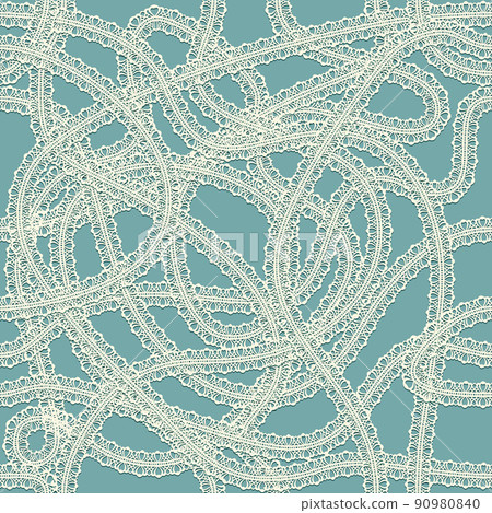 Seamless pattern of texture with white lace ribbons. Twisted lacy fabric strips background. Seamless pattern of texture with white lace ribbons. Twisted lacy fabric strips background. 90980840