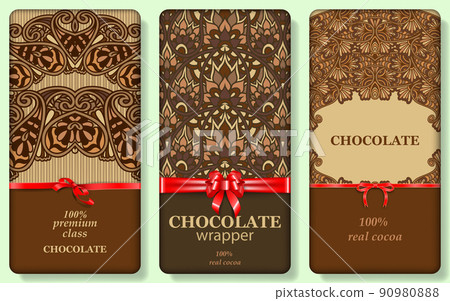 Chocolate bar packaging mock up design set. Organic Choco packaging mockup. Trendy luxury product branding template with paisley doodling pattern. Chocolate bar packaging mock up design set. Organic Choco packaging mockup. Trendy luxury product branding template with paisley doodling pattern. 90980888