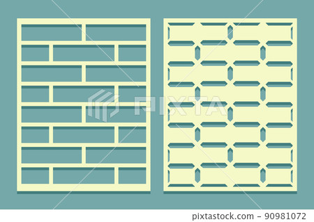 Laser Cutting Panels templates Stencil with brickwork tile pattern Die and laser cut screen panels. For drawing, plaster and painting wall Set of cliche direct and inverse patterns 90981072