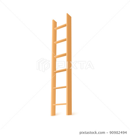 Household stairs with wooden rungs, realistic 3d vector illustration isolated on white background. 90982494