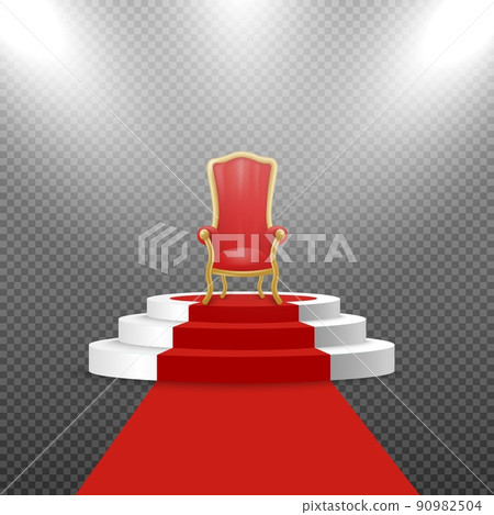 Red royal realistic throne chair on podium, vector illustration 90982504