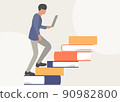 Illustration of a person with a PC climbing the stairs of a book 90982800