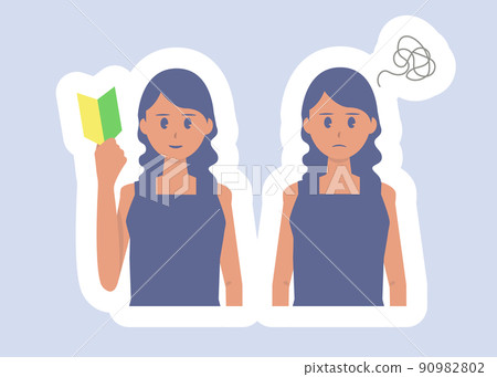 Illustration of a woman with a beginner mark who does not know right or left 90982802
