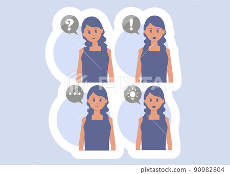 Illustrations of women with icons such as Hatenaya Surprise 90982804