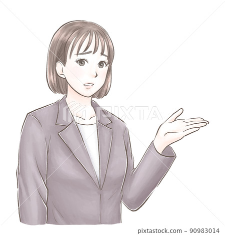 一位身穿西裝的女人，臉色難看，水彩風格 90983014