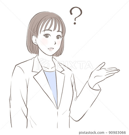 一個穿白大褂的女人一邊問一邊介紹 90983066
