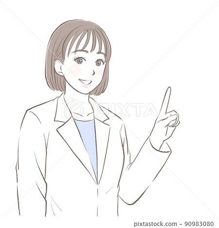 一個穿著白大褂的女人微笑著指指點點 90983080