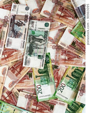 Mixed banknotes of Russian national currency 90983095