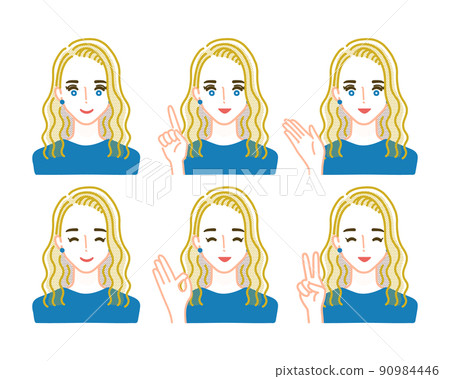 微笑的金發女人上半身插圖集 90984446
