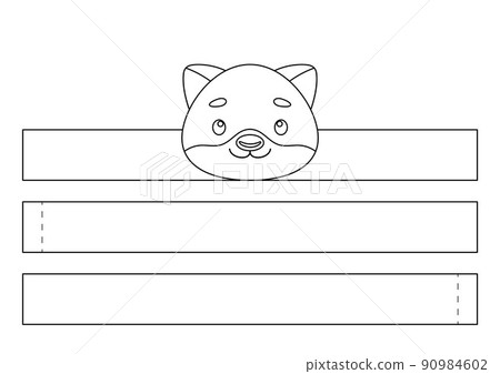 Printable wolf paper crown. Fun accessory for entertainment. Diy cut party ribbon template for birthday, christmas, baby shower. Print, color, cut and glue. Vector stock illustration. 90984602