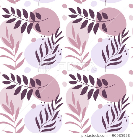 Seamless pattern in boho style, branches with leaves and abstract spots of pastel colors. Vintage texture, print, background, textile Seamless pattern in boho style, branches with leaves and abstract spots of pastel colors. Vintage texture, print, background, textile 90985938