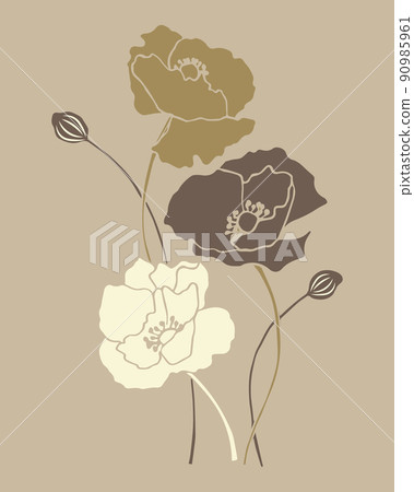 Wall art, delicate bouquet of poppies in beige tones on a beige background. Poster, illustration, greeting card, vector Wall art, delicate bouquet of poppies in beige tones on a beige background. Poster, illustration, greeting card, vector 90985961