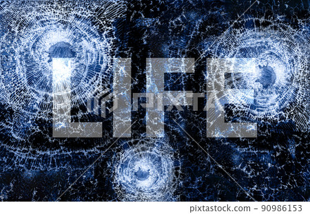 Three bullet hole in dark glass background Three bullet hole in dark glass background 90986153