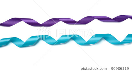 Twisted silk blue and purple ribbons for decoration on a white isolated background 90986319
