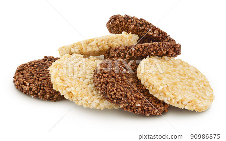 coconut and amaranth cookies with carob isolated on white background with full depth of field. Healthy food. 90986875