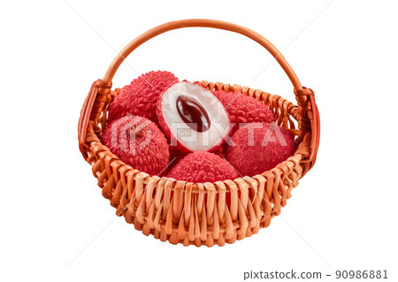 lychee fruit in wicker basket isolated on white background with full depth of field lychee fruit in wicker basket isolated on white background with full depth of field 90986881