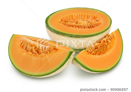 Cantaloupe melon isolated on white background with full depth of field, 90986897