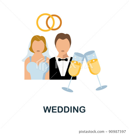 Wedding flat icon. Colored element sign from family collection. Flat Wedding icon sign for web design, infographics and more. 90987397