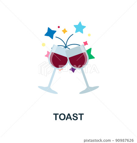 Toast flat icon. Colored element sign from celebration collection. Flat Toast icon sign for web design, infographics and more. 90987626