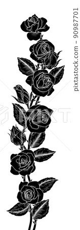 Roses Rose Flowers Design in Vintage Woodcut Style 90987701