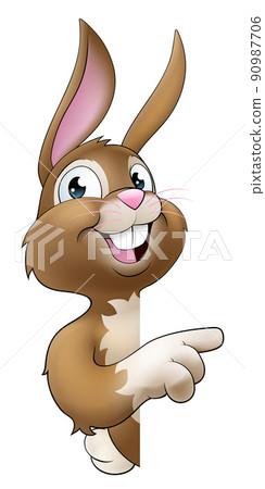 Easter Bunny Rabbit Cartoon Character Peeking Sign 90987706