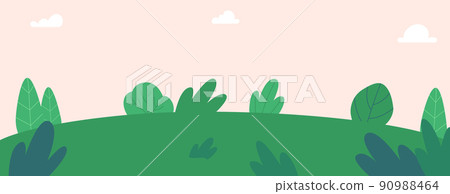 Field in Forest or Park with Green Grass, Bushes and Lawn. Garden Place for Games, Meditation and Outdoor Relax 90988464