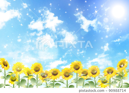 Sunflower field under the exhilarating glitter blue sky 90988714