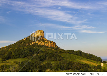Rock of Solutre with vineyards, Burgundy, Solutre-Pouilly, France Rock of Solutre with vineyards, Burgundy, Solutre-Pouilly, France 90989133