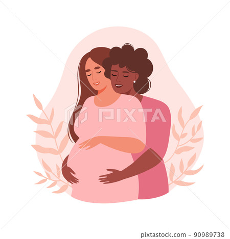Pregnant woman with her wife Pregnant woman with her wife 90989738