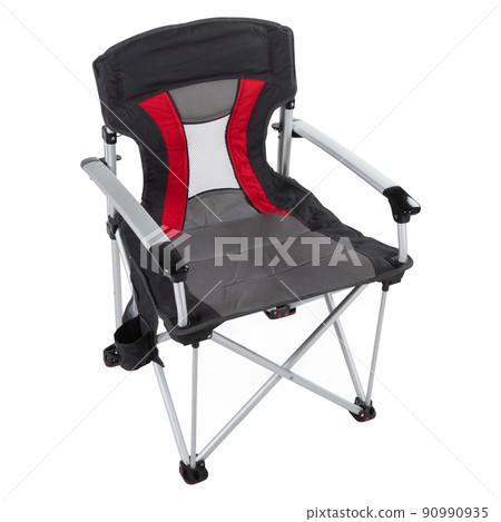 folding chair for camping or picnic, with aluminum frame, on a white background 90990935