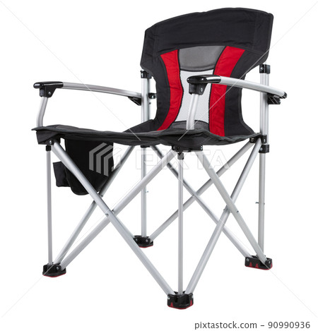 folding chair for camping or picnic, with aluminum frame, on a white background, bottom view folding chair for camping or picnic, with aluminum frame, on a white background, bottom view 90990936