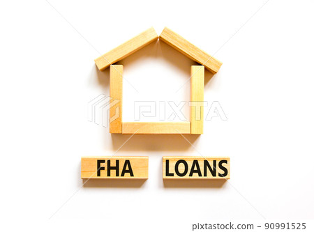FHA federal housing administration loans symbol. Concept words 'FHA federal housing administration loans' on wooden blocks on a beautiful white background. Business and FHA loans concept. Copy space. FHA federal housing administration loans symbol. Concept words 'FHA federal housing administration loans' on wooden blocks on a beautiful white background. Business and FHA loans concept. Copy space. 90991525