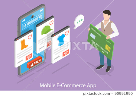 3D Isometric Flat Vector Conceptual Illustration of Mobile Ecommerce App 3D Isometric Flat Vector Conceptual Illustration of Mobile Ecommerce App 90991990