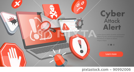 3D Vector Conceptual Illustration of Cyber Attack Alert 90992006