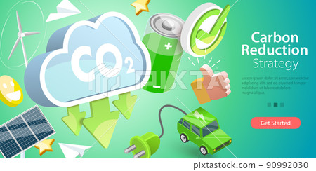 3D Vector Conceptual Illustration of Carbon Reduction Strategy 90992030
