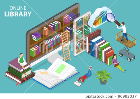 3D Isometric Flat Vector Conceptual Illustration of Online Library 90992037