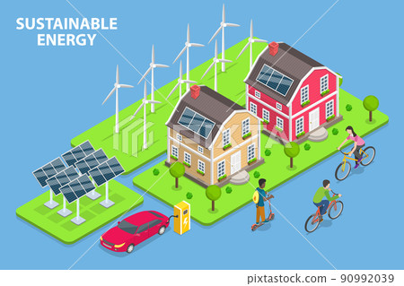 3D Isometric Flat Vector Conceptual Illustration of Sustainable Energy 90992039