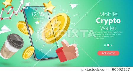 3D Vector Conceptual Illustration of Mobile Crypto Wallet 3D Vector Conceptual Illustration of Mobile Crypto Wallet 90992137
