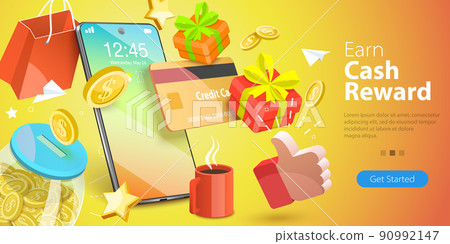 3D Vector Conceptual Illustration of Earn Cash Reward 3D Vector Conceptual Illustration of Earn Cash Reward 90992147