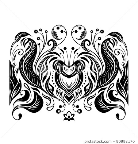 Vector monochrome seamless border with vintage floral ornament. Black baroque frieze with flowers, foliage and curls Vector monochrome seamless border with vintage floral ornament. Black baroque frieze with flowers, foliage and curls 90992170
