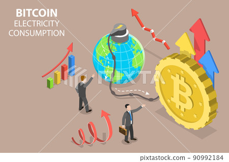 3D Isometric Flat Vector Conceptual Illustration of Bitcoin Electricity Consumption 3D Isometric Flat Vector Conceptual Illustration of Bitcoin Electricity Consumption 90992184