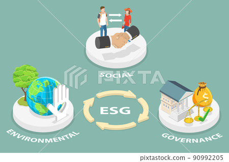 3D Isometric Flat Vector Conceptual Illustration of ESG, Environmental Social Governance 3D Isometric Flat Vector Conceptual Illustration of ESG, Environmental Social Governance 90992205