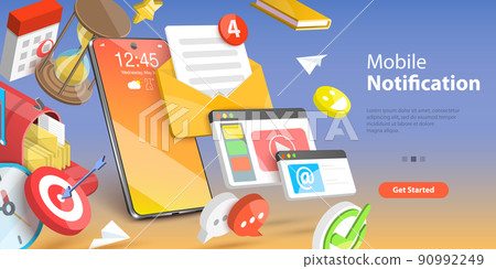 3D Vector Conceptual Illustration of Mobile Notification 90992249