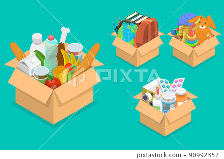 3D Isometric Flat Vector Conceptual Illustration of Cardboard Donation Boxes 3D Isometric Flat Vector Conceptual Illustration of Cardboard Donation Boxes 90992352