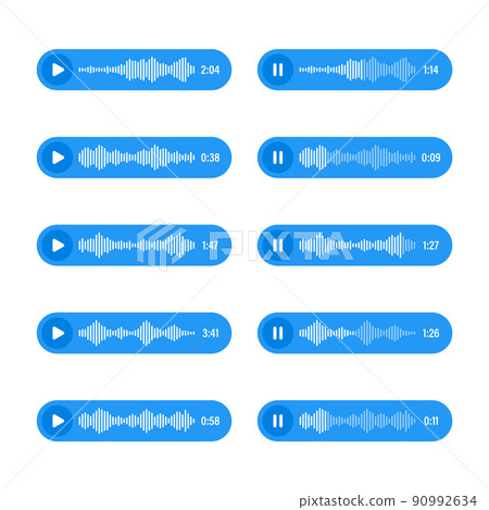 Voice, audio message, speech bubble. SMS text frame. Social media chat or messaging app conversation. Voice assistant, recorder. Sound wave pattern. Vector illustration Voice, audio message, speech bubble. SMS text frame. Social media chat or messaging app conversation. Voice assistant, recorder. Sound wave pattern. Vector illustration 90992634
